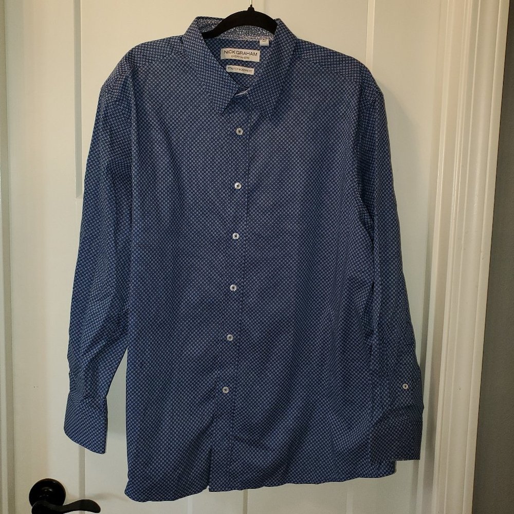 Nick Graham Everywhere Men's Shirt Stretch Modern Fit Blue Paisley Size 2XL